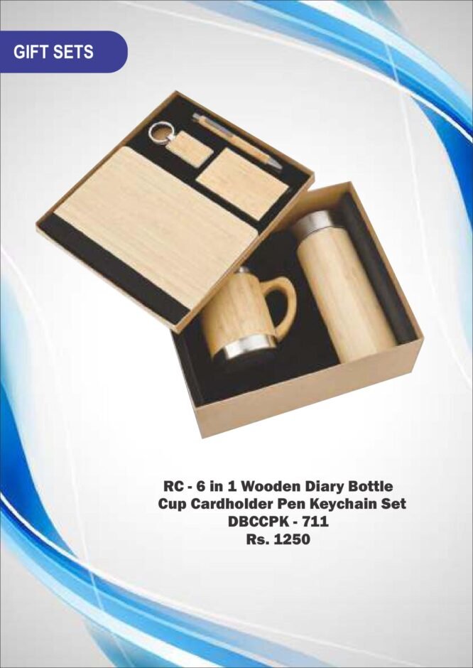 RC - 6 in 1 Wooden Diary Bottle    Cup Cardholder Pen Keychain Set DBCCPK - 711