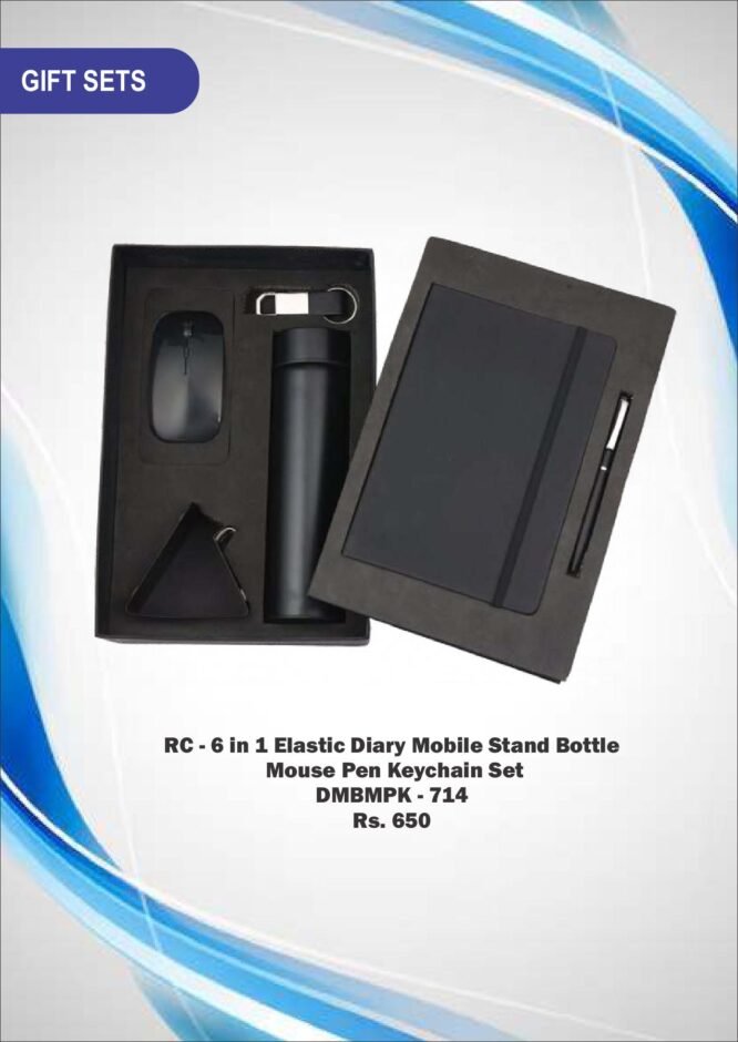 RC - 6 in 1 Elastic Diary Mobile Stand Bottle   Mouse Pen Keychain Set DMBMPK - 714